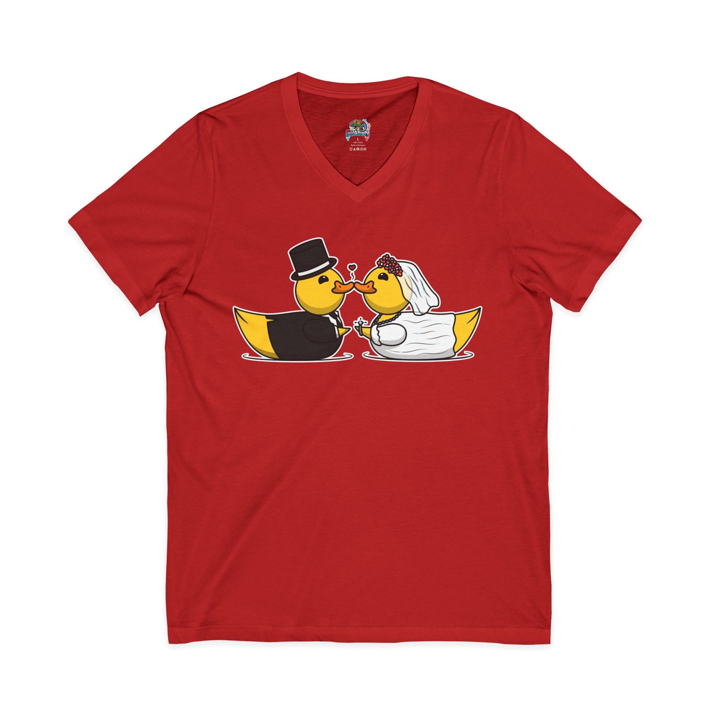 V-Neck Tee — Cute Bride & Groom Duck Couple Shirt (Wedding Ducks)