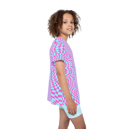Kids Sports Jersey (Aqua-Pink Pixels)
