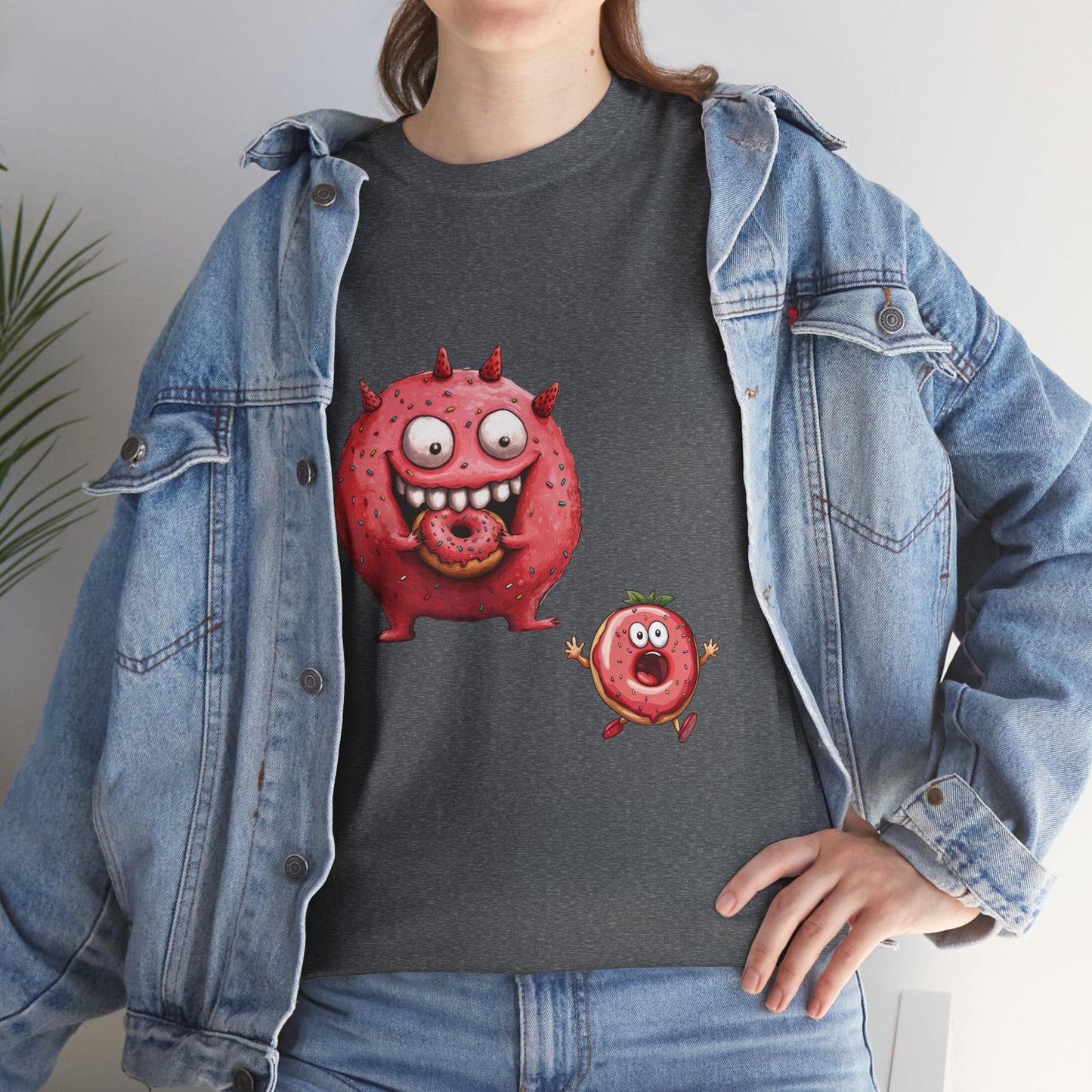 Unisex Heavy Cotton Tee (Donut Monster eating Donut)