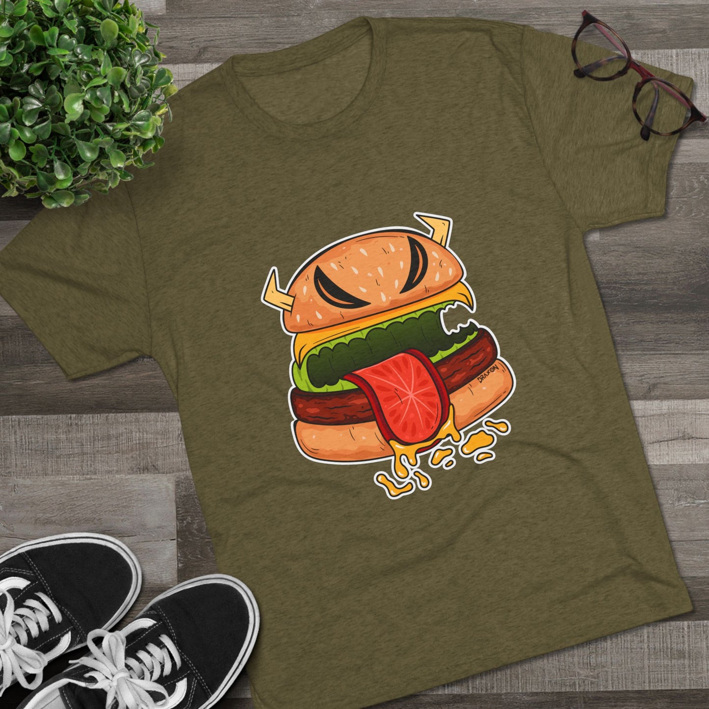 Unisex Tri-Blend Crew Tee (Cheeseburger Monster)