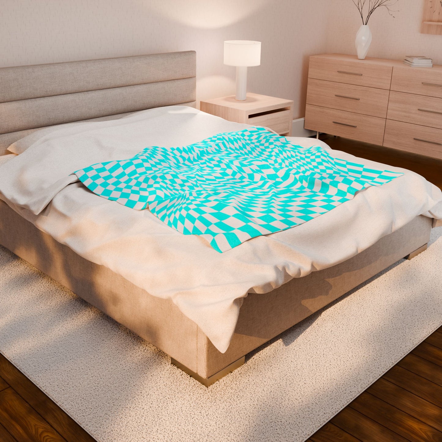 Velveteen Plush Blanket (Turquoise pixels)