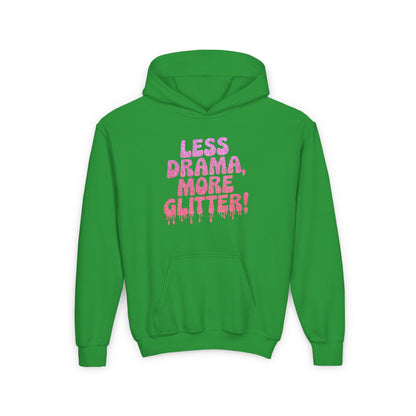 Youth Heavy Blend Hooded Sweatshirt (Less Drama, More Glitter)