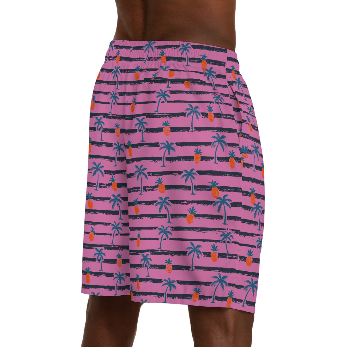 Men's Jogger Shorts - Pink (Pineapple Palm Tree)