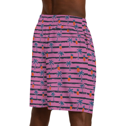 Men's Jogger Shorts - Pink (Pineapple Palm Tree)