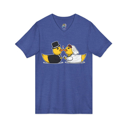 V-Neck Tee — Cute Bride & Groom Duck Couple Shirt (Wedding Ducks)