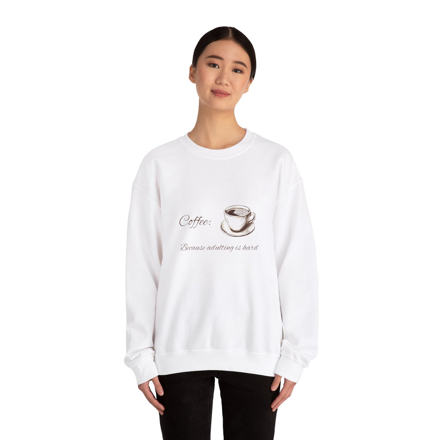 Unisex Heavy Blend™ Crewneck Sweatshirt (Coffee, Adulting is hard)