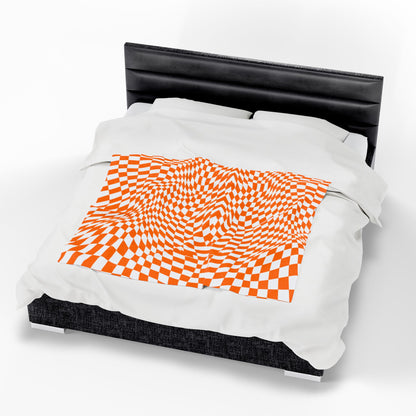 Velveteen Plush Blanket (Orange Pixels)