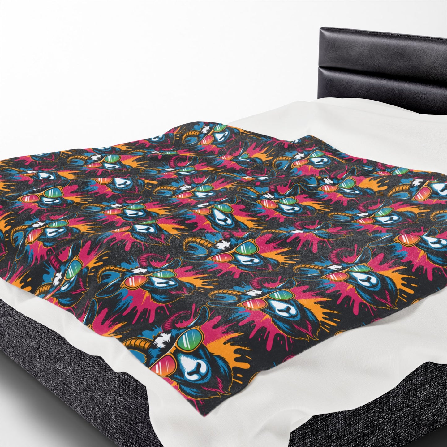 Velveteen Plush Blanket (Colorful Goat)