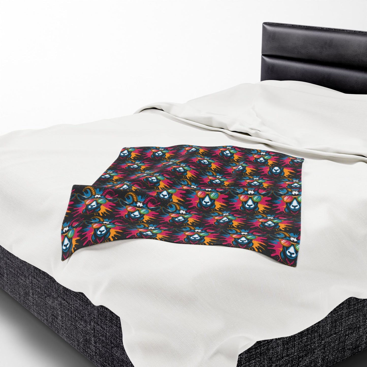 Velveteen Plush Blanket (Colorful Goat)