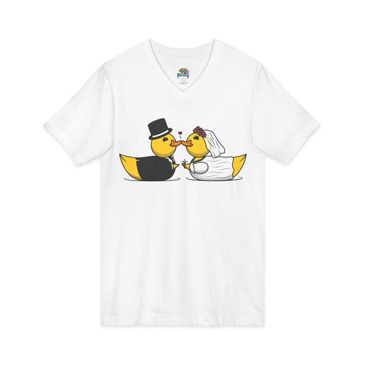 V-Neck Tee — Cute Bride & Groom Duck Couple Shirt (Wedding Ducks)