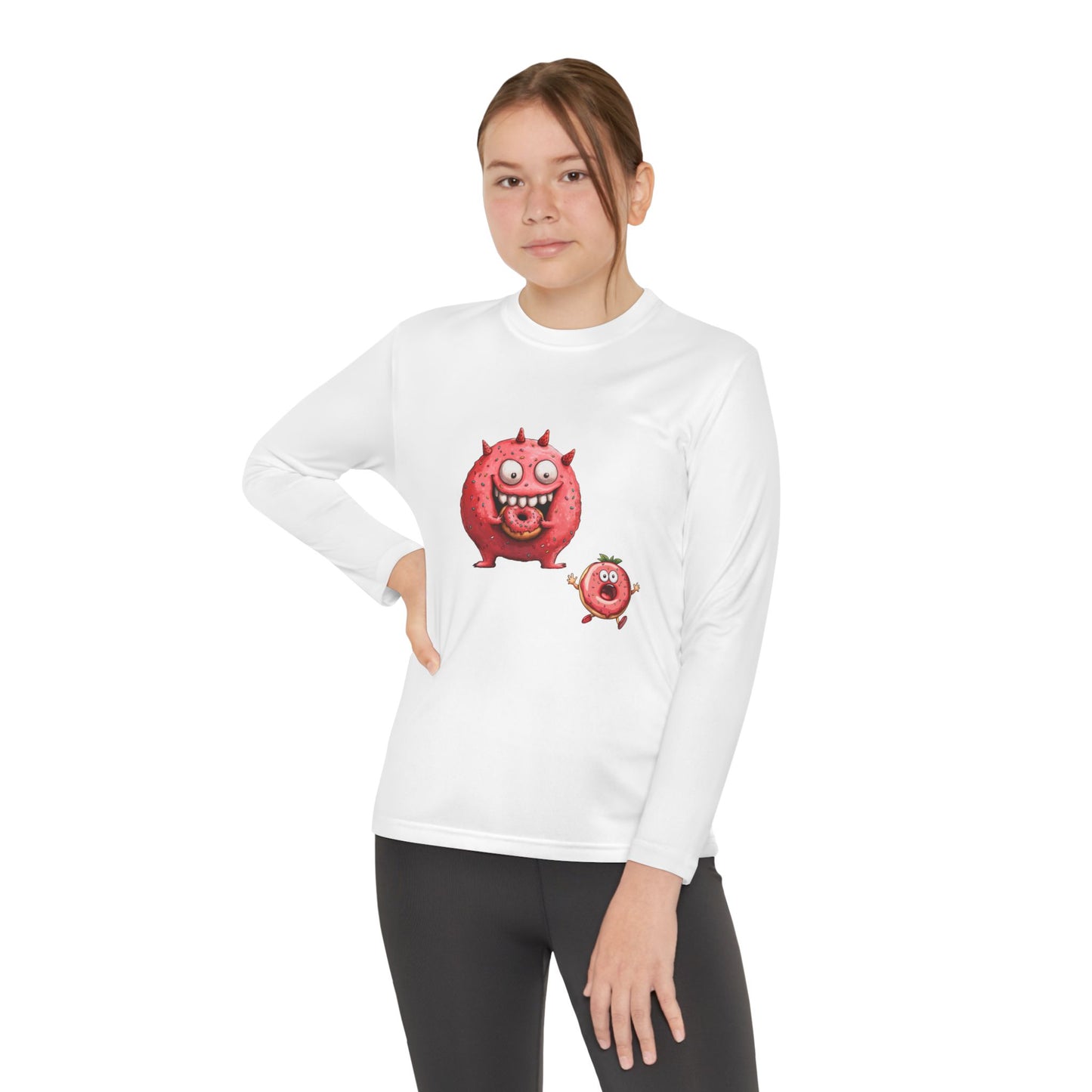 Youth Long Sleeve Competitor Tee (Donut Monster eating Donut)