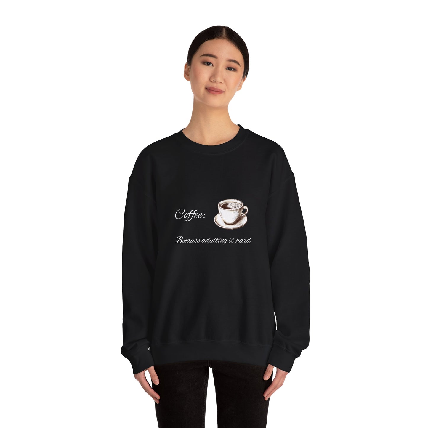 Unisex Heavy Blend™ Crewneck Sweatshirt (Coffee, Adulting is hard)