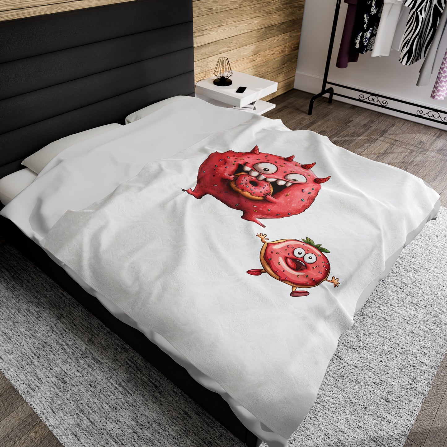 Velveteen Plush Blanket (Donut Monster eating Donut)