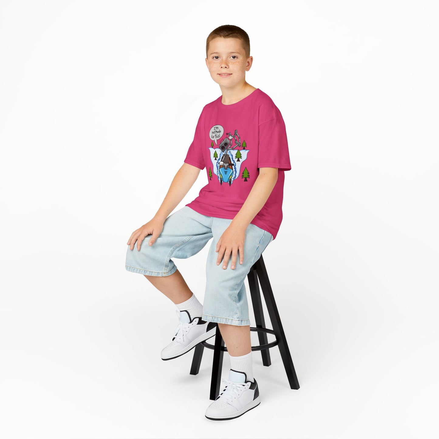 Kids Heavy Cotton T-Shirt (I'm not made for this - Snowmobiler)