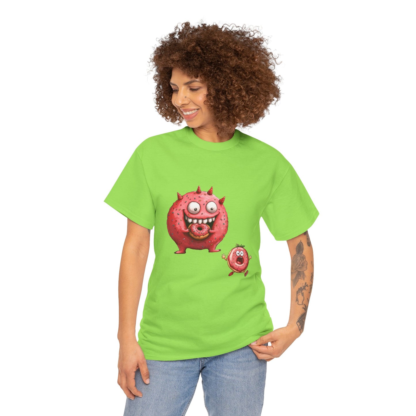 Unisex Heavy Cotton Tee (Donut Monster eating Donut)