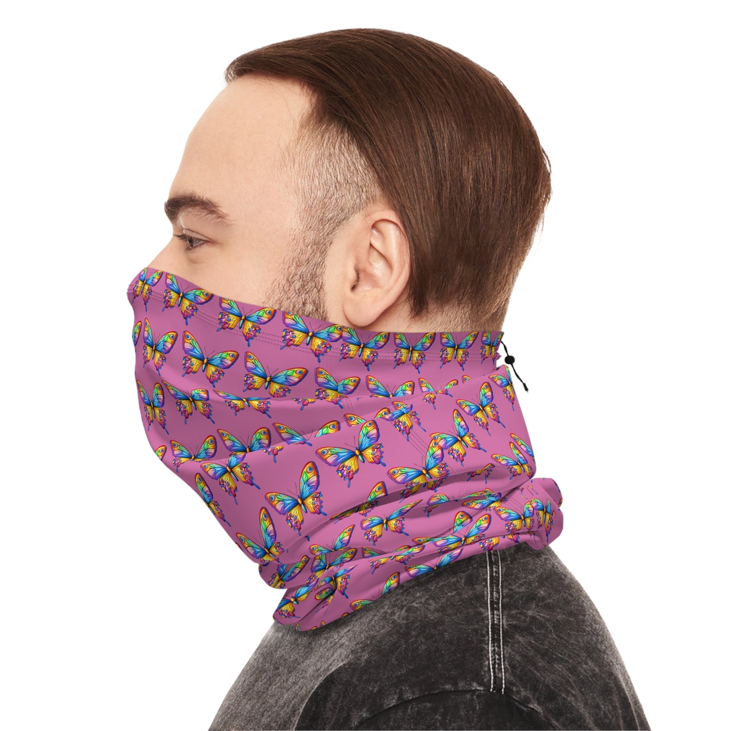 Winter Neck Gaiter With Drawstring (Colorful Butterfly)