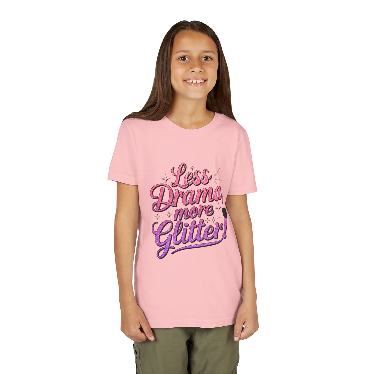 Youth Short Sleeve Tee (Less Drama, More Glitter) Fun T-shirt for Kids