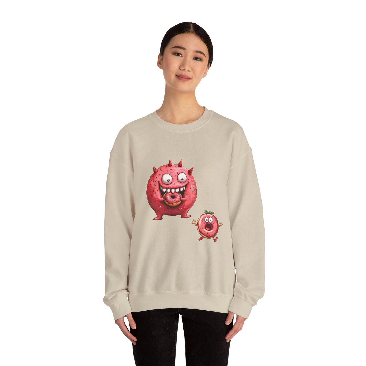 Unisex Heavy Blend™ Crewneck Sweatshirt (Donut Monster eating Donut)