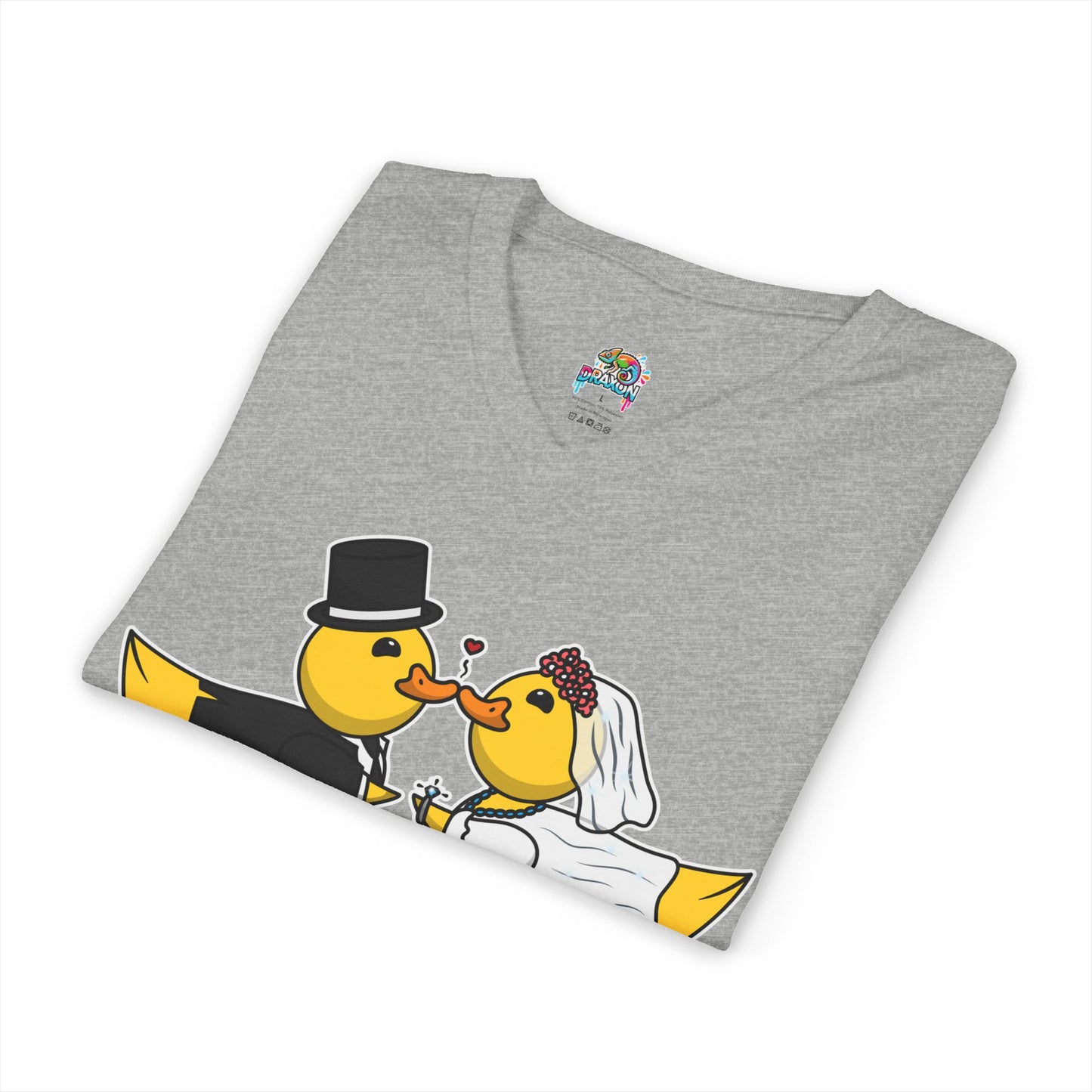 V-Neck Tee — Cute Bride & Groom Duck Couple Shirt (Wedding Ducks)