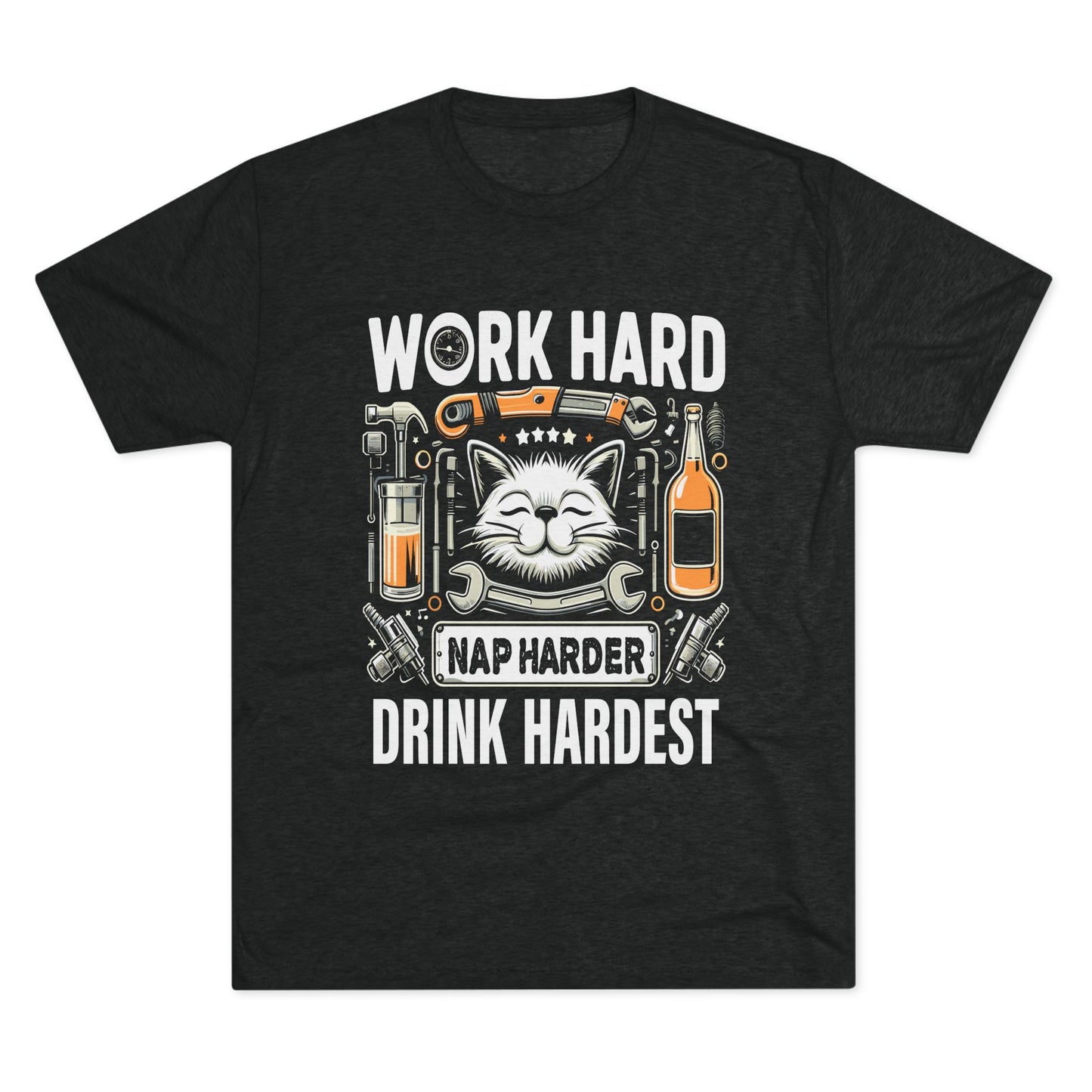 Unisex Tri-Blend Crew Tee (Work, Nap & Drink Hard)