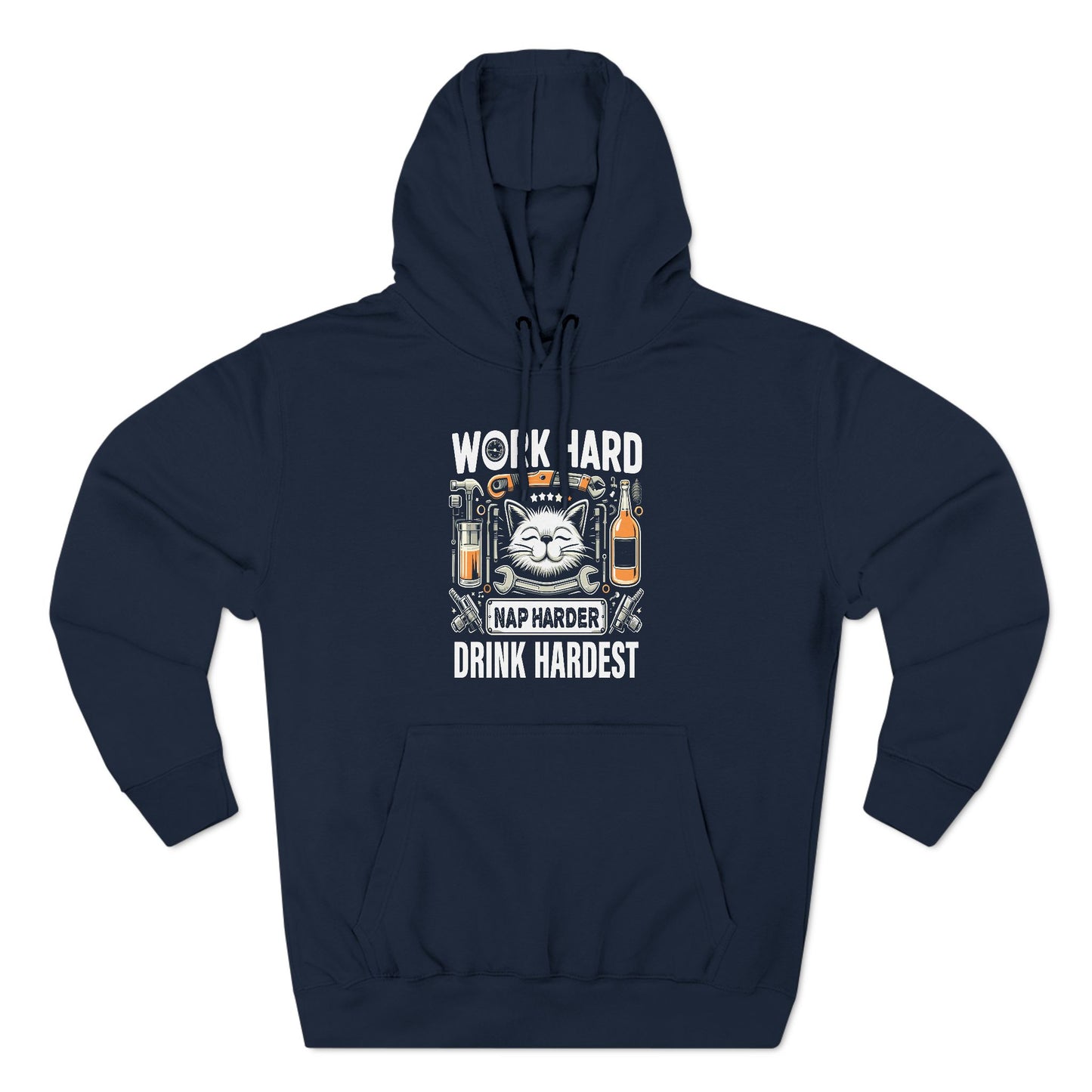 Three-Panel Fleece Hoodie (Work, Nap & Drink Hard)