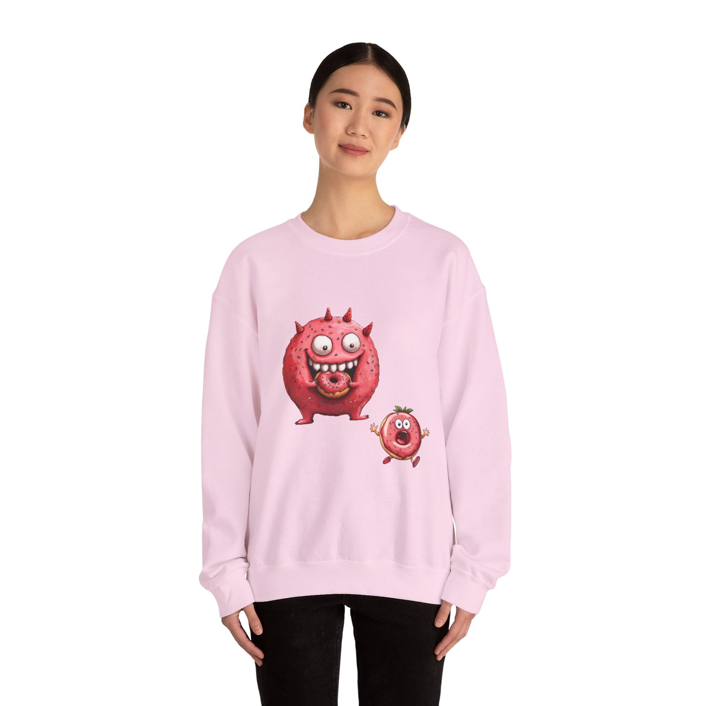 Unisex Heavy Blend™ Crewneck Sweatshirt (Donut Monster eating Donut)