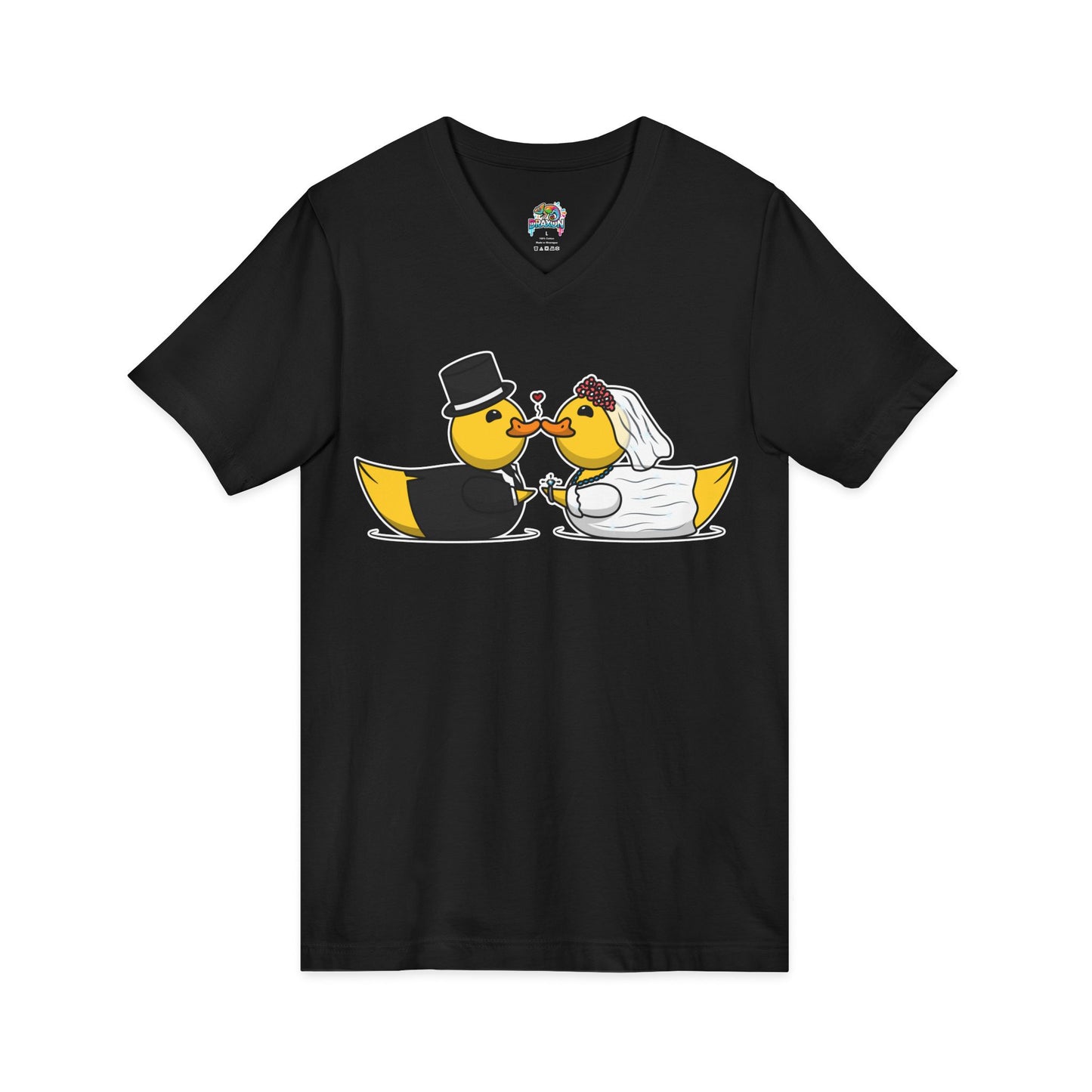 V-Neck Tee — Cute Bride & Groom Duck Couple Shirt (Wedding Ducks)
