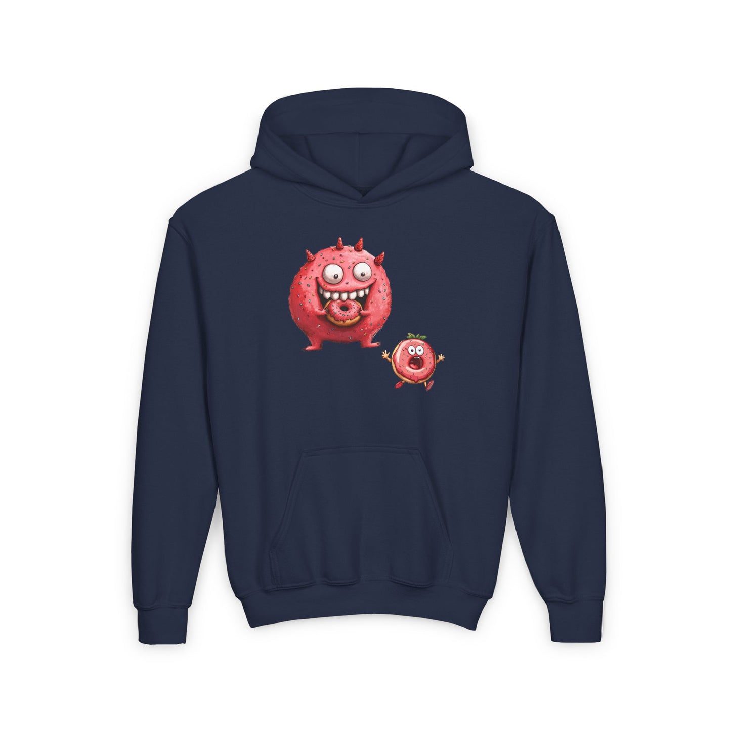 Youth Heavy Blend Hooded Sweatshirt (Donut Monster eating Donut)