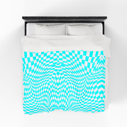 Velveteen Plush Blanket (Turquoise pixels)