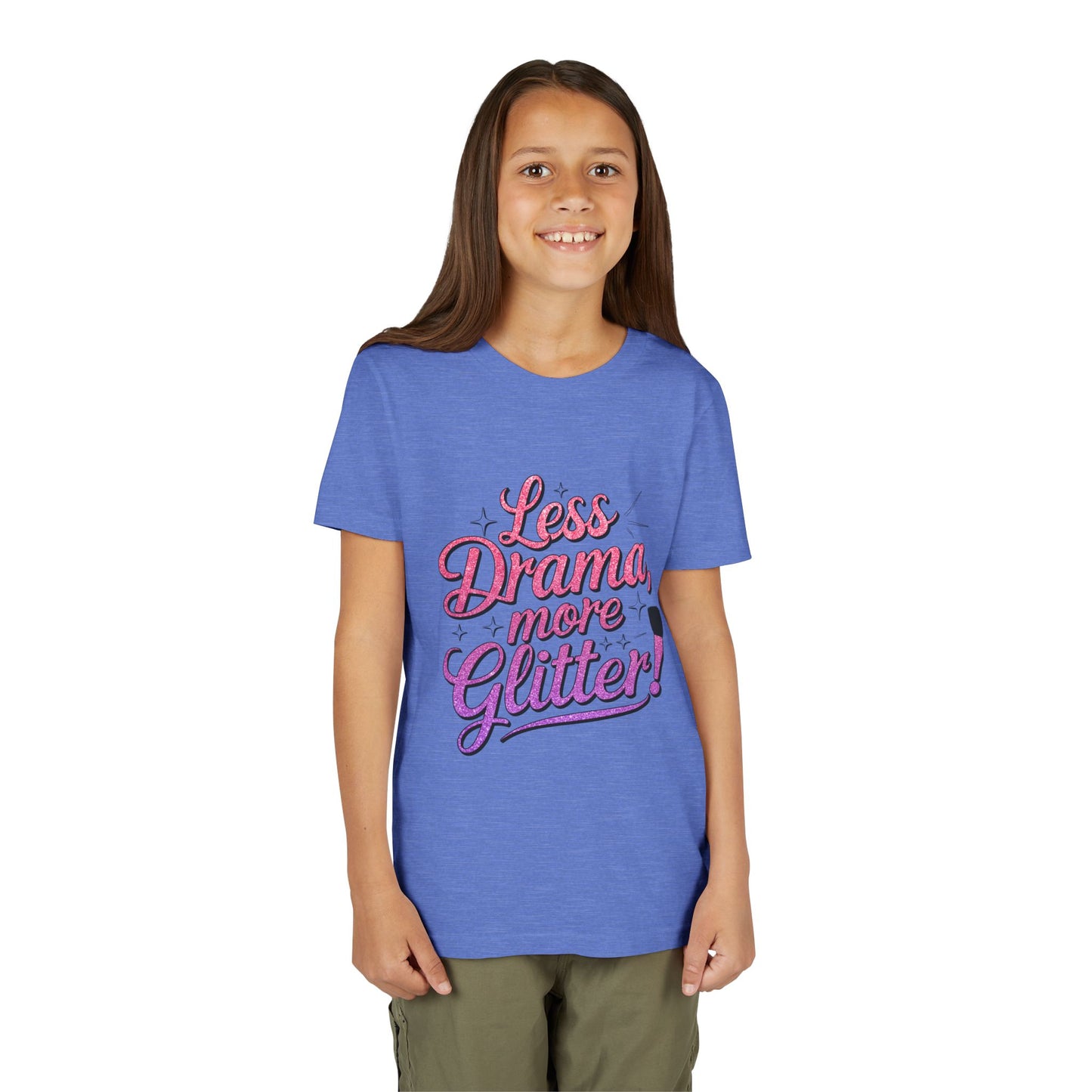 Youth Short Sleeve Tee (Less Drama, More Glitter) Fun T-shirt for Kids