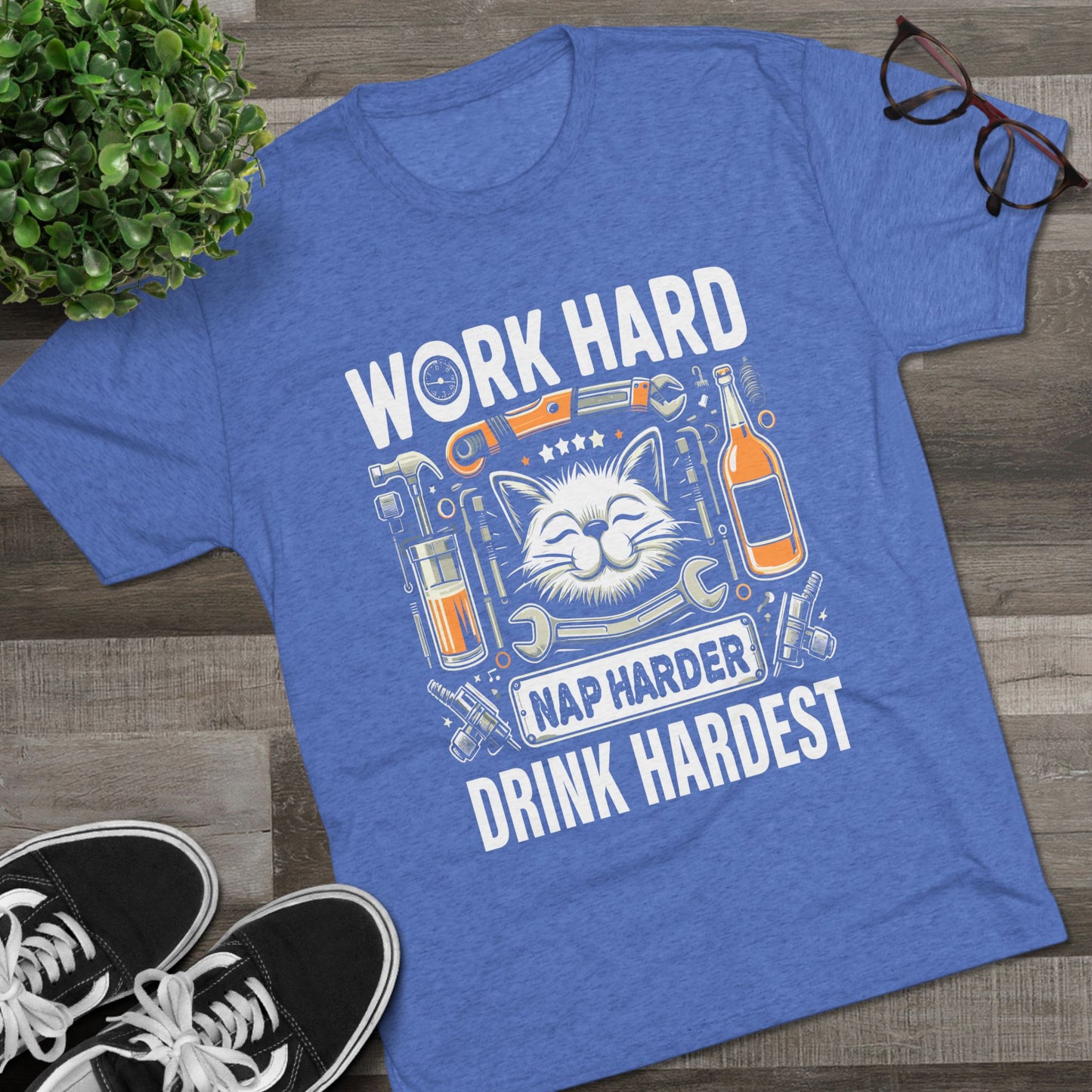 Unisex Tri-Blend Crew Tee (Work, Nap & Drink Hard)